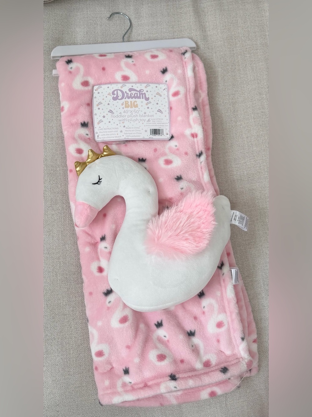 Toddler Swan Blanket with Plush Swan